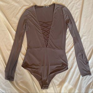 Charlotte Russe Long Slv Body Suit Low V-neck